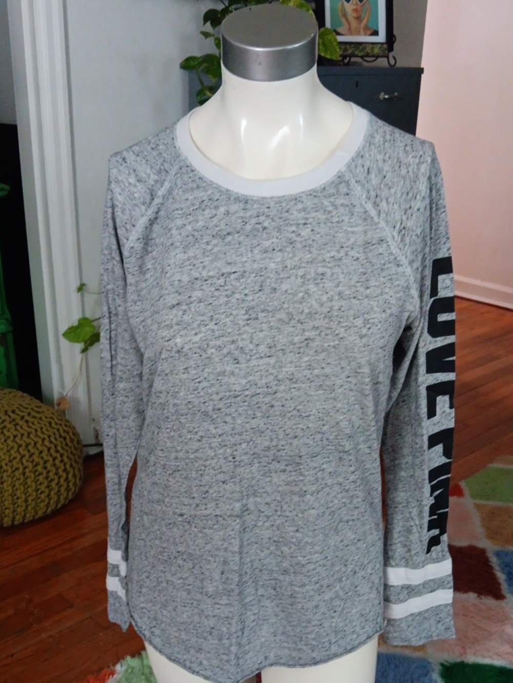 Victoria's Secret PINK Heather Gray and White Crewneck Sweatshirt
